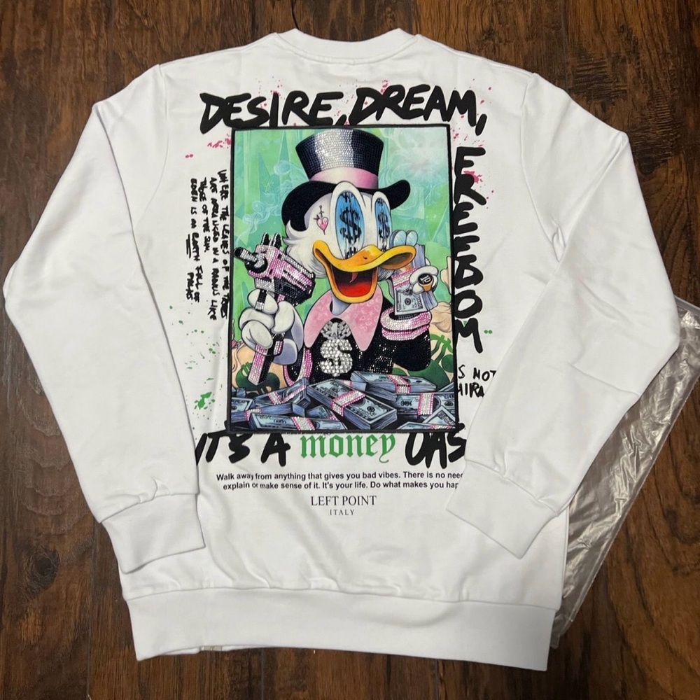 White Graphic Crewneck Sweater